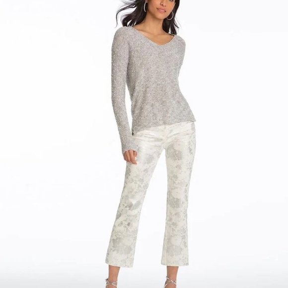 Elliott Lauren White & Silver Floral Print Crop Jeans NWT Sz 14 - Picture 1 of 6